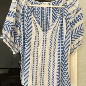 Velvet by Graham & Spencer Blue and White Patterned Blouse